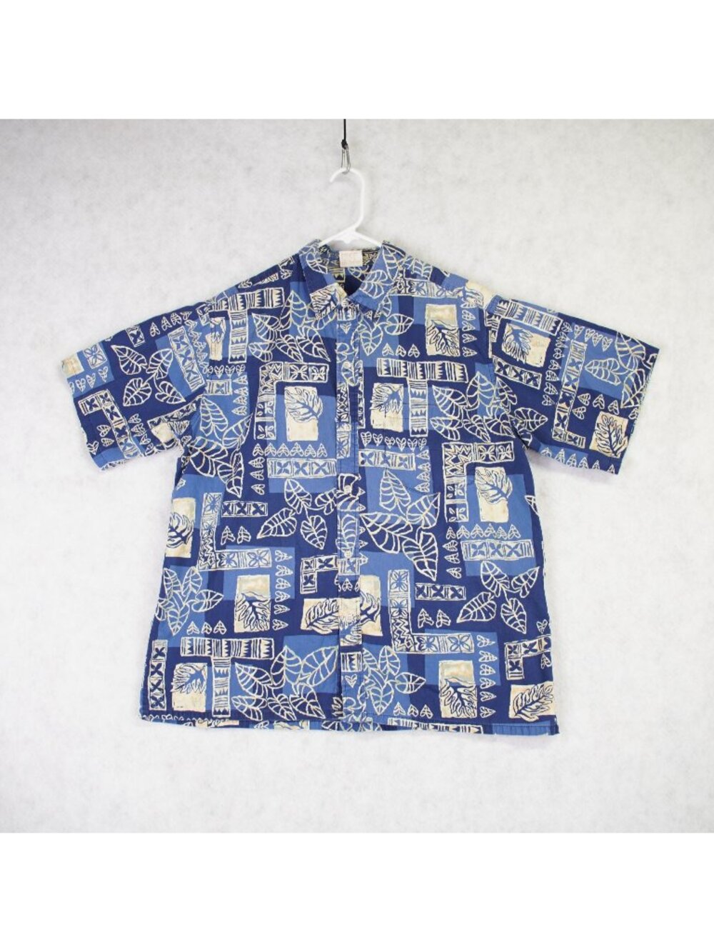 Vintage Go Barefoot Mens Hawaiian Aloha Shirt Blue Tropical Print Cotton Size XL